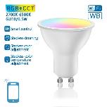 Bombilla LED GU10  - 6,5W - CCT (Varios Blancos) y RGB (Colores) - DIMMING Atenuación (Regulador Intensidad) - WIFI - Bluetooth - 220-240V